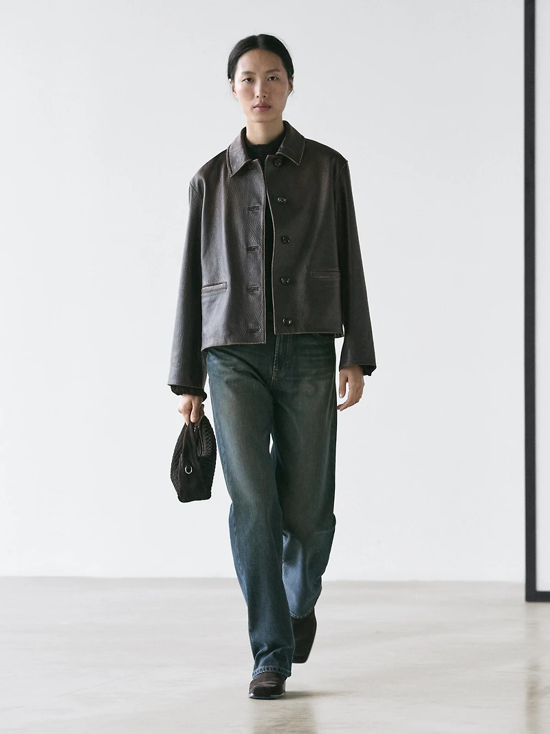 Short nappa leather jacket