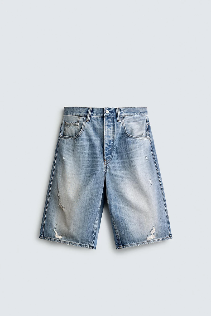 RIPPED BAGGY FIT DENIM SHORTS