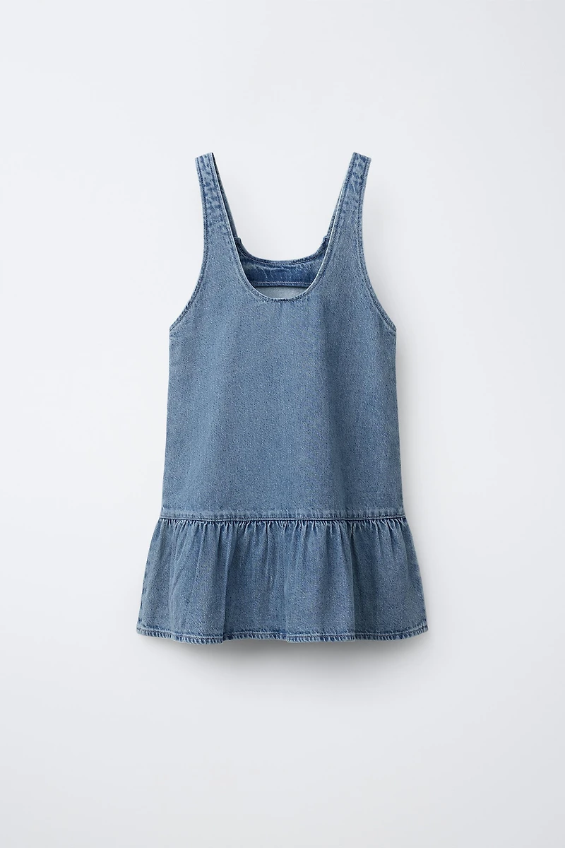 EMBROIDERED FLORAL DENIM DRESS