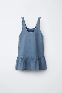 EMBROIDERED FLORAL DENIM DRESS