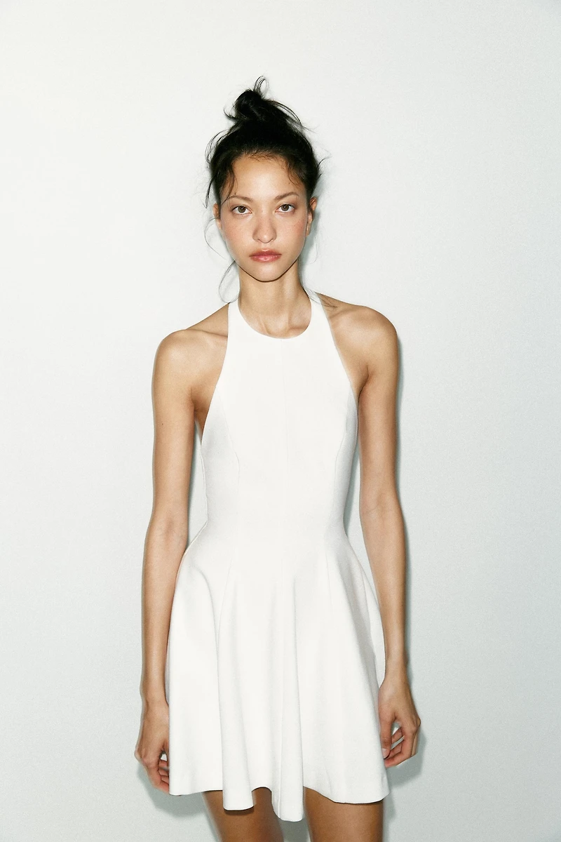 SHORT HALTER GODET DRESS