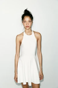 SHORT HALTER GODET DRESS