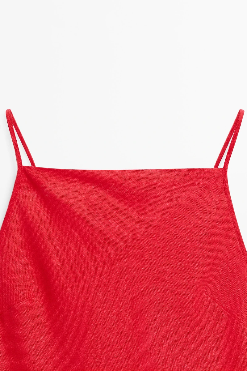 100% linen midi dress with straight neckline