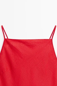 100% linen midi dress with straight neckline