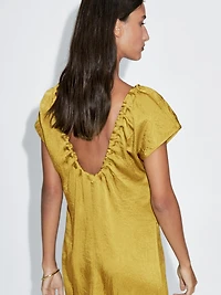 Satin midi dress with gathered detail