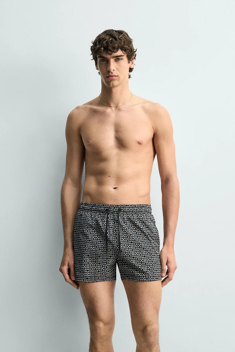 GEOMETRIC PRINT SHORT SWIMSUIT