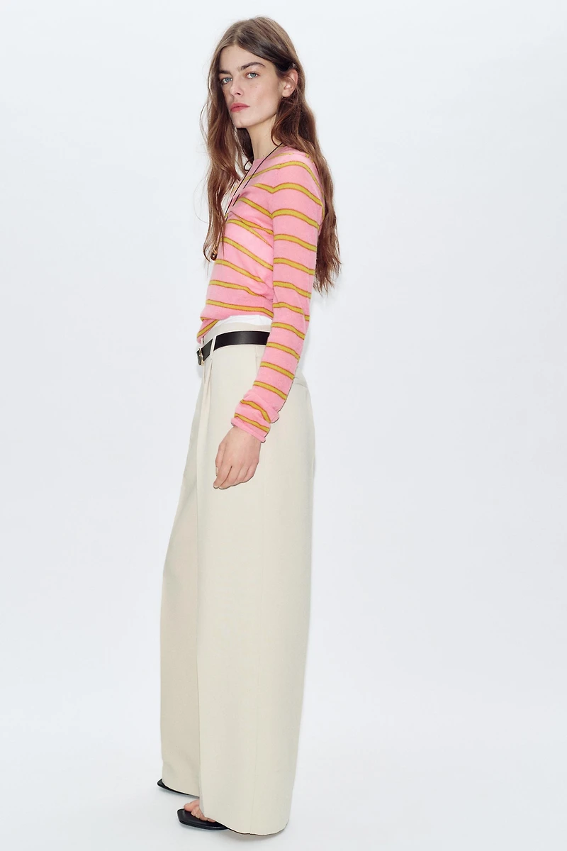 STRAIGHT LEG BELTED PANTS WITH PLEATS
