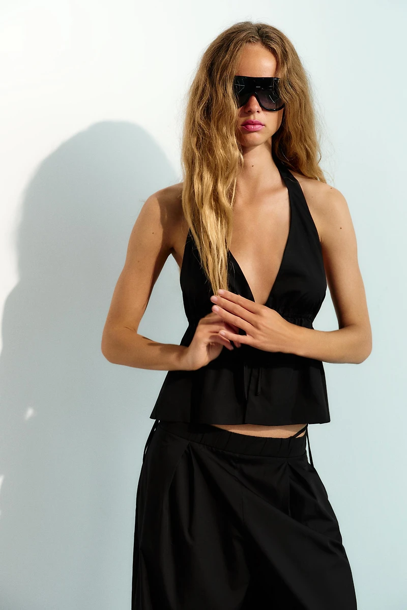 STRIPED POPLIN HALTER TOP