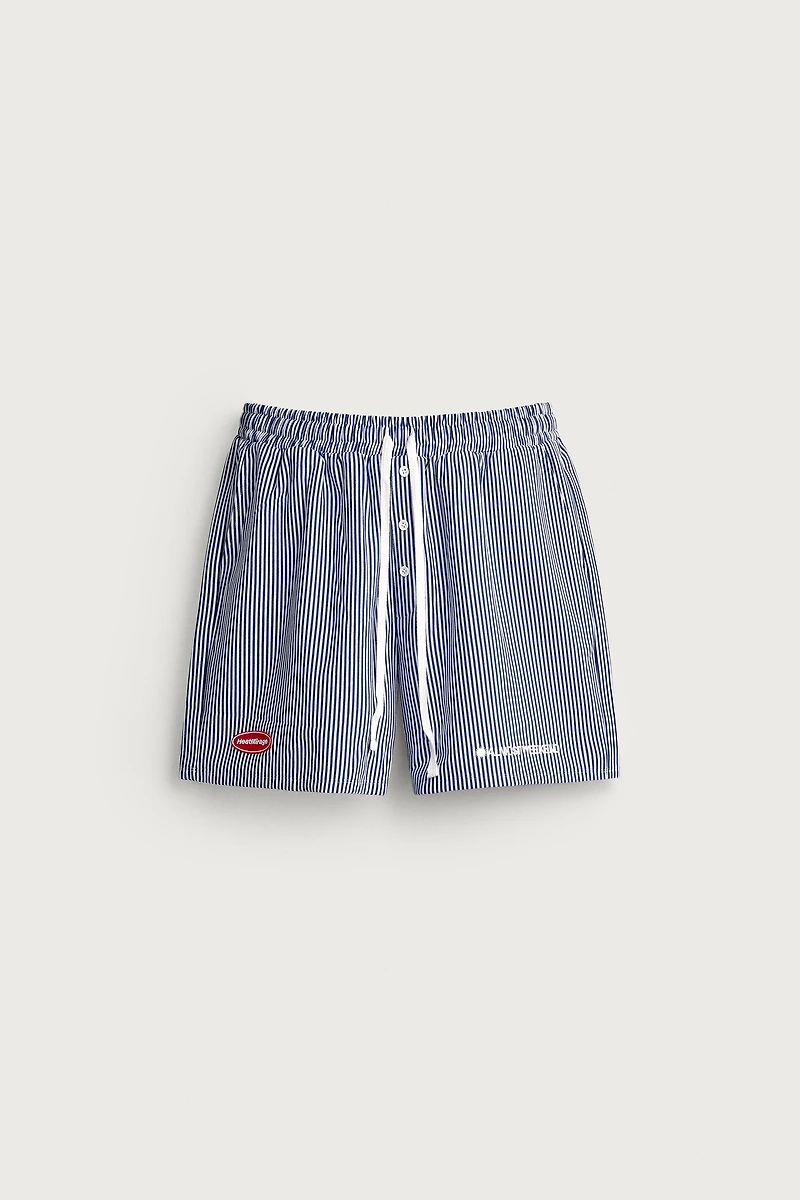 RELAXED FIT STRIPED PATCH BERMUDA SHORTS