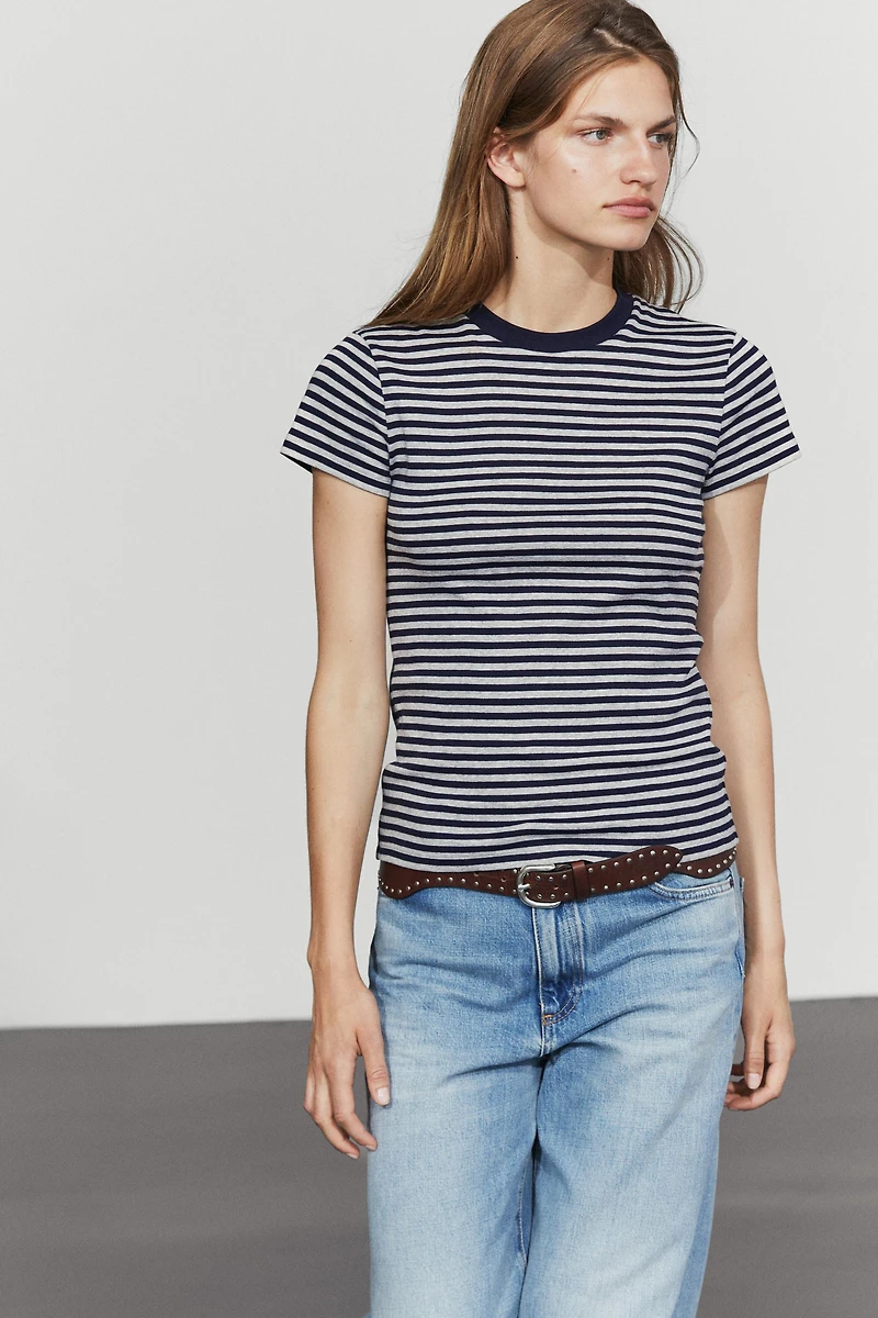 Ribbed striped short sleeve T-shirt