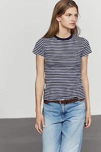 Ribbed striped short sleeve T-shirt