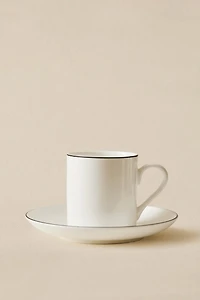 BONE CHINA COFFEE CUP AND SAUCER WITH BLACK RIM