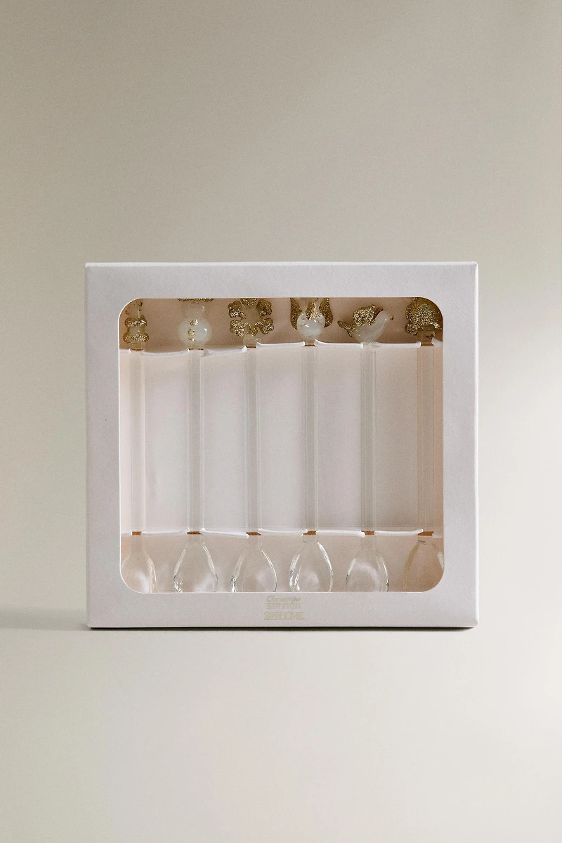 SET OF SHINY CHRISTMAS GLASS DESSERT SPOONS (SET OF 6)