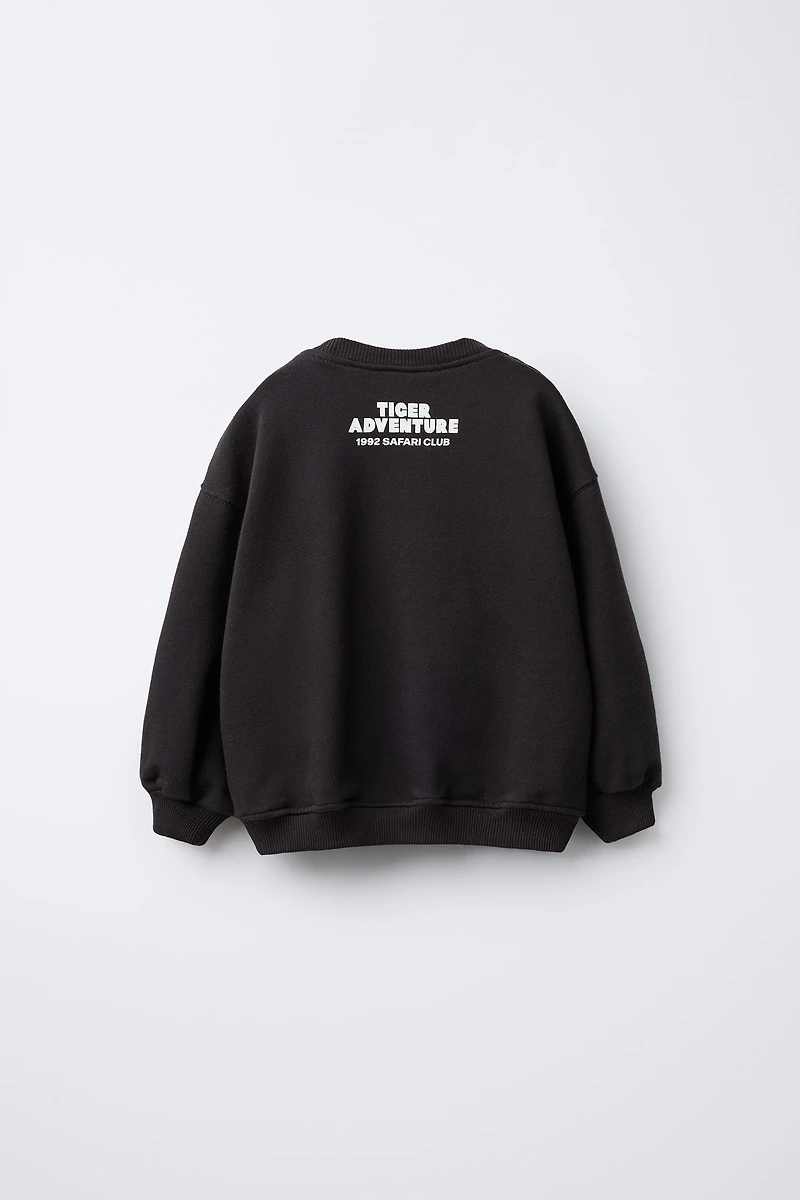 TIGER AND FLOCKED TEXT PRINT SWEATSHIRT