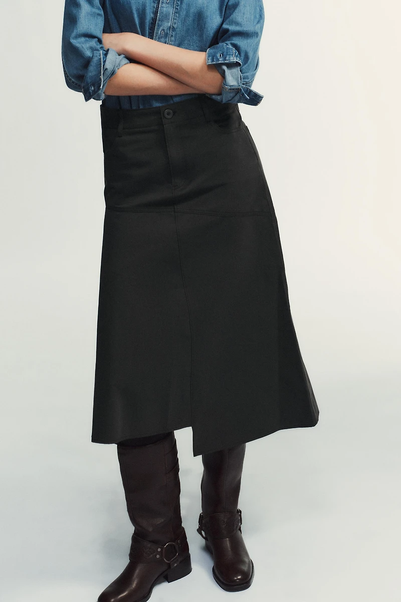 ASYMMETRICAL MIDI SKIRT
