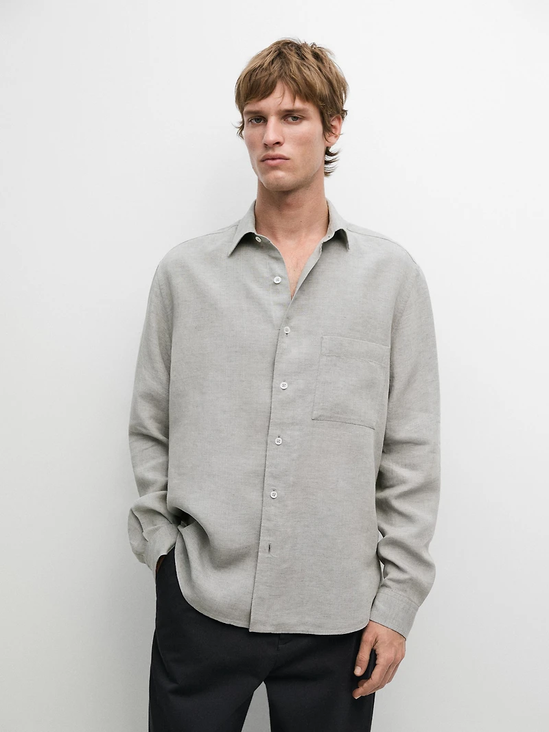 100% linen regular fit shirt with pocket