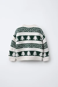 TREE PRINT KNIT SWEATER