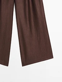 Wide-leg mid-rise crinkle trousers