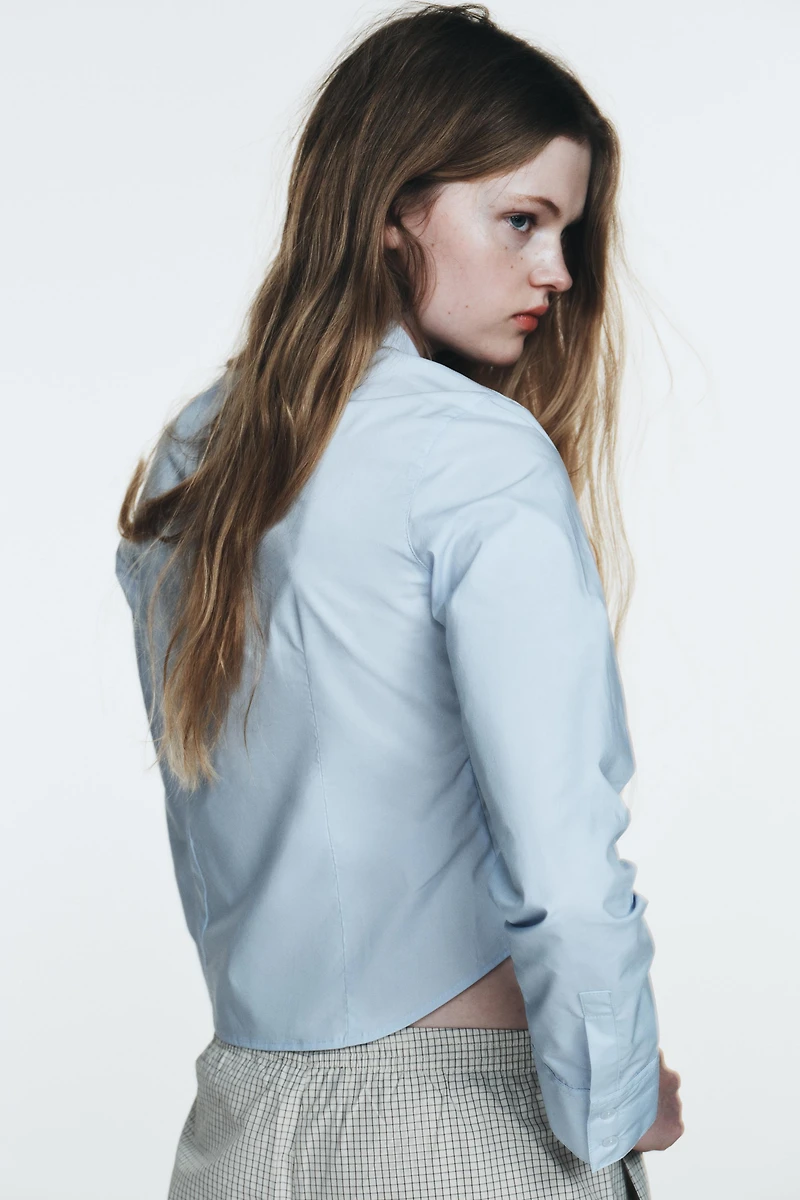 POPLIN SHIRT WITH ELASTICATED RUFFLES