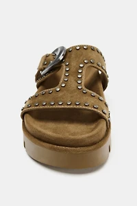 STUDDED SPLIT LEATHER PLATFORM SANDALS