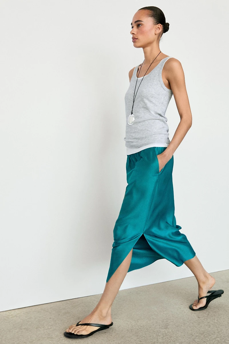 Satin midi skirt with pockets