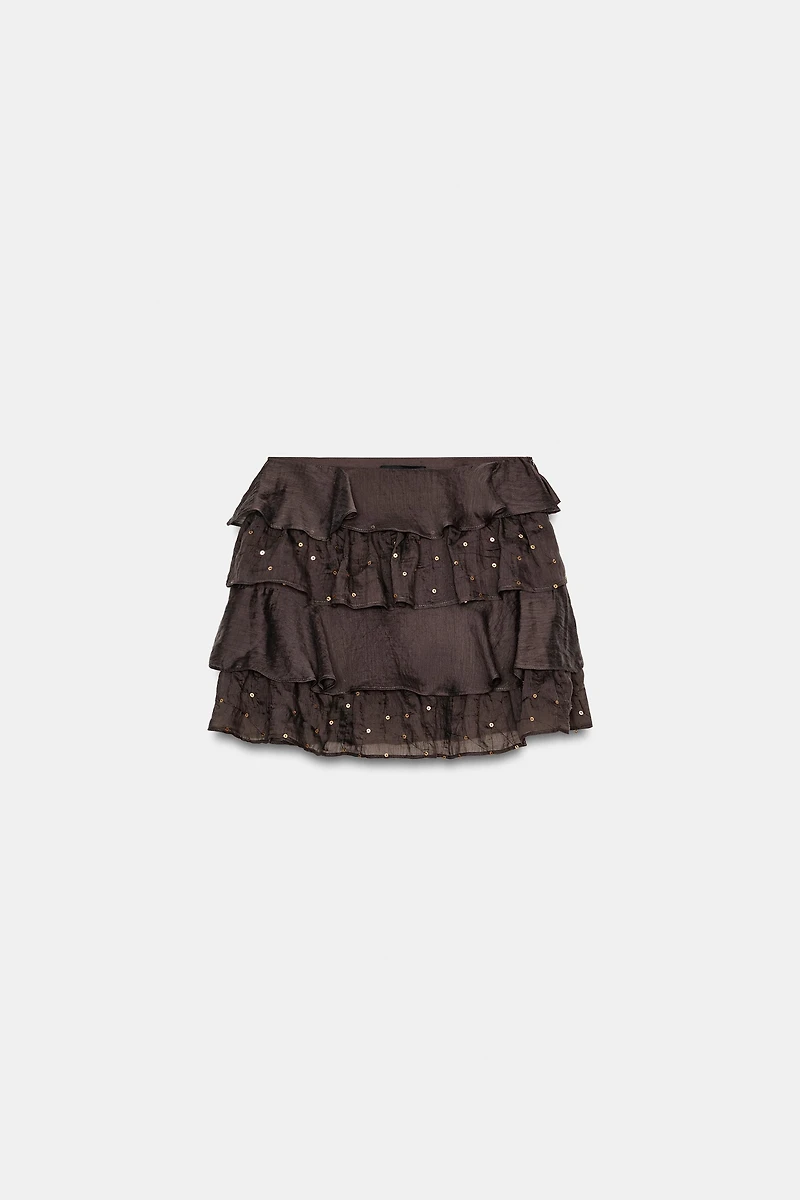 RUFFLED SEQUIN MINI SKIRT