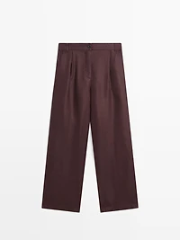 100% linen wide-leg elasticated trousers