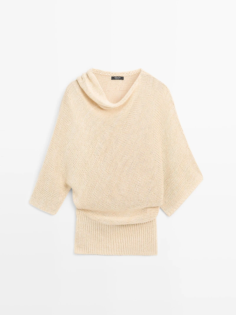 Pull oversize asymétrique en coton et lin