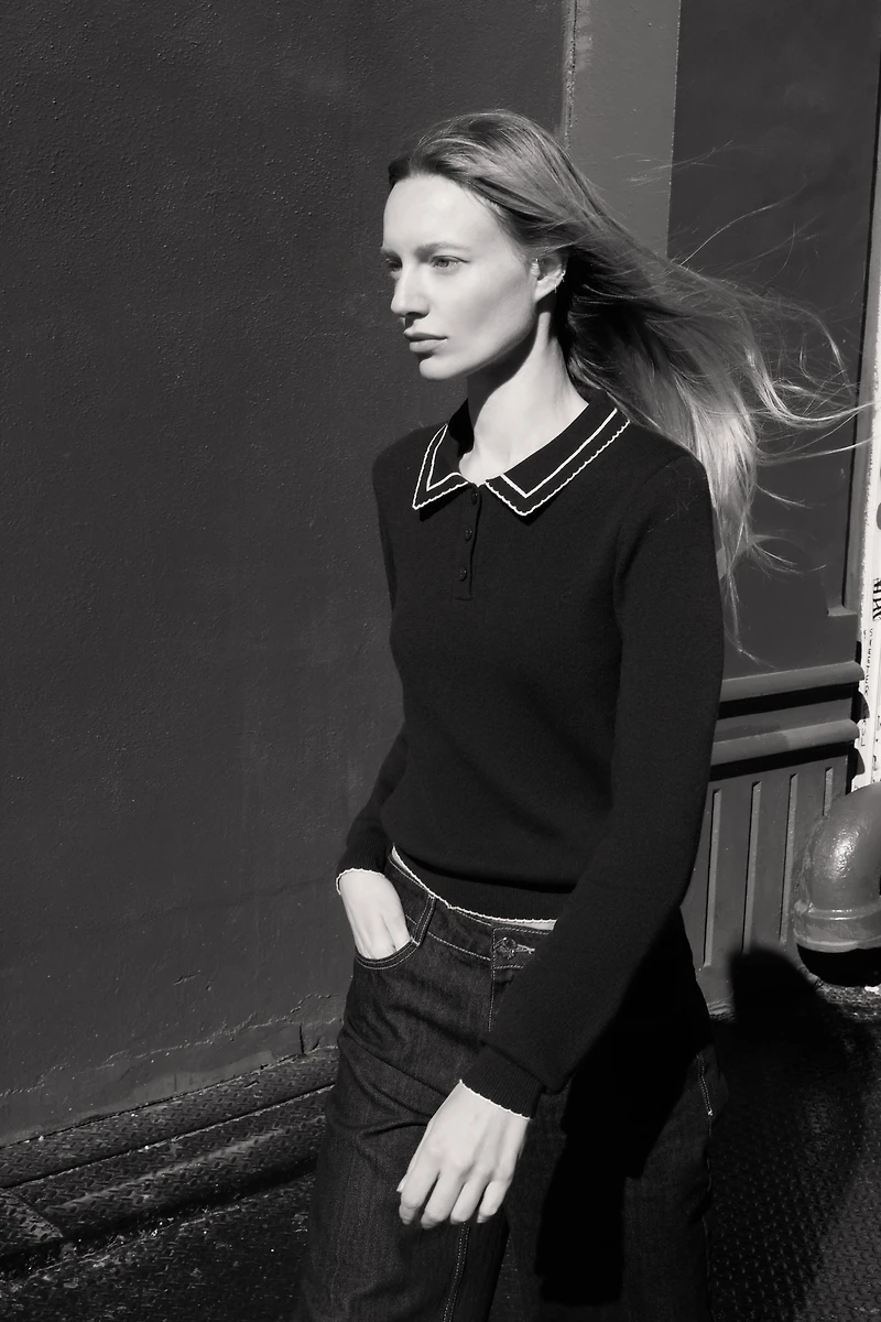 CONTRAST PIPING KNIT POLO SHIRT