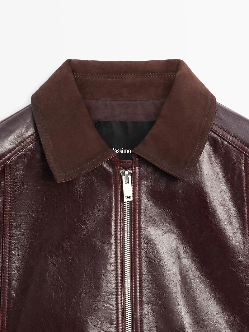 Nappa leather jacket with contrast suede collar