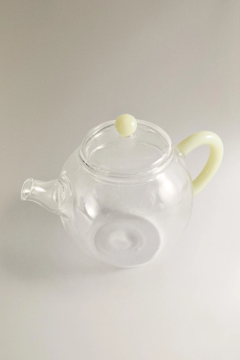 BOROSILICATE GLASS TEAPOT WITH COLOURED HANDLE