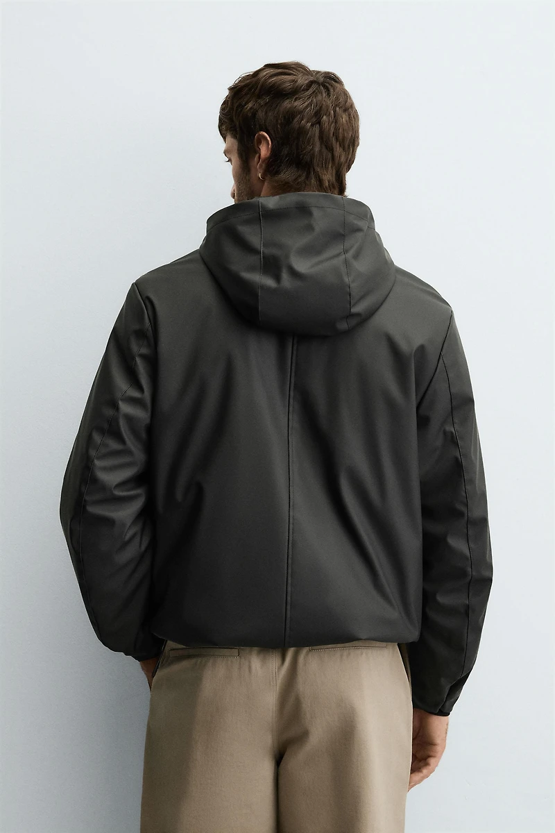 RUBBERIZED EFFECT PARKA WITH HOODIE