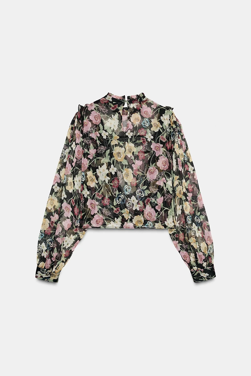 FLORAL PRINT RUFFLED BLOUSE