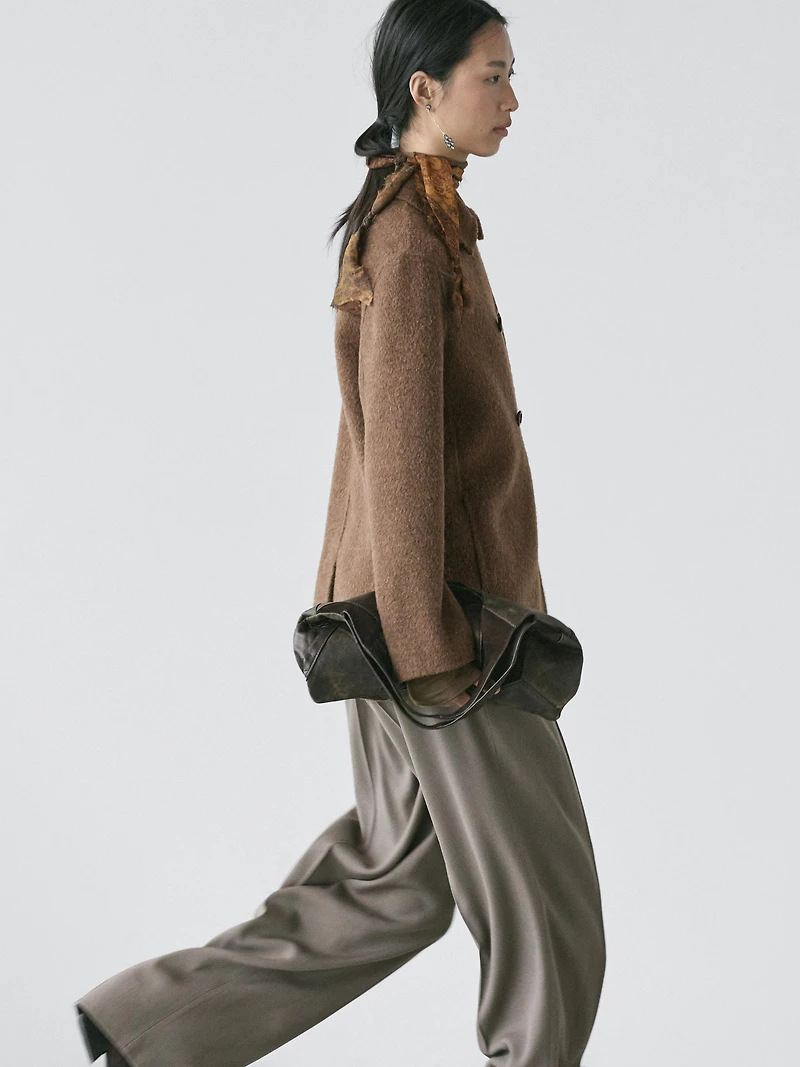 Double-breasted wool blend coat