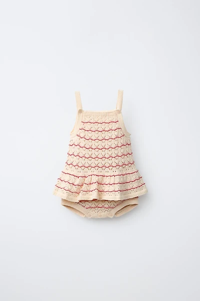 STRIPED POINTELLE KNIT ROMPER
