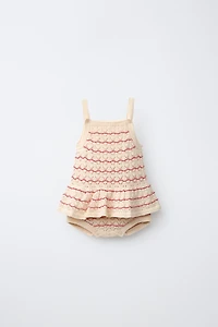 STRIPED POINTELLE KNIT ROMPER