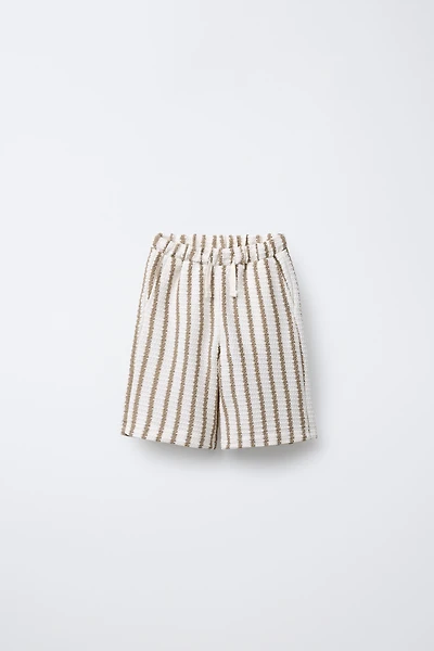 TEXTURED STRIPED SLIM FIT BERMUDA SHORTS
