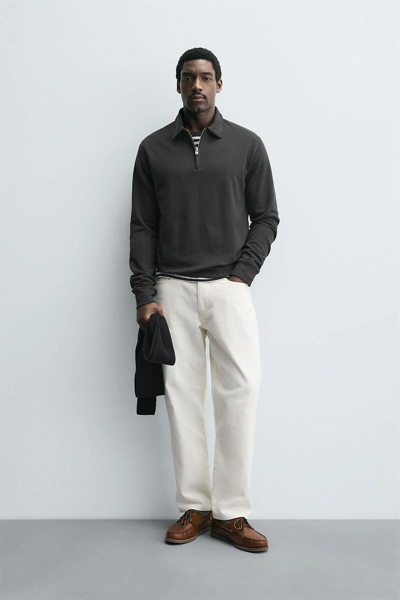 TEXTURED ZIP POLO SHIRT