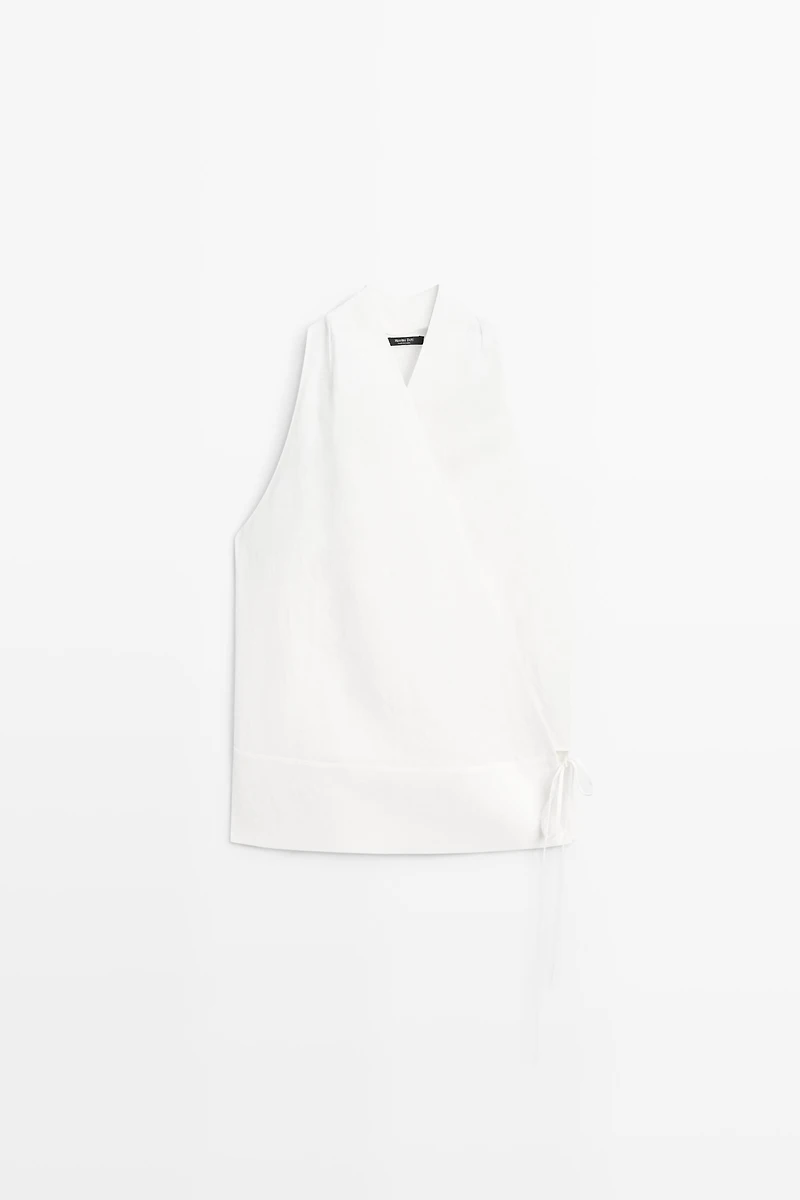 100% linen surplice top with corset belt detail