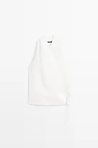 100% linen surplice top with corset belt detail