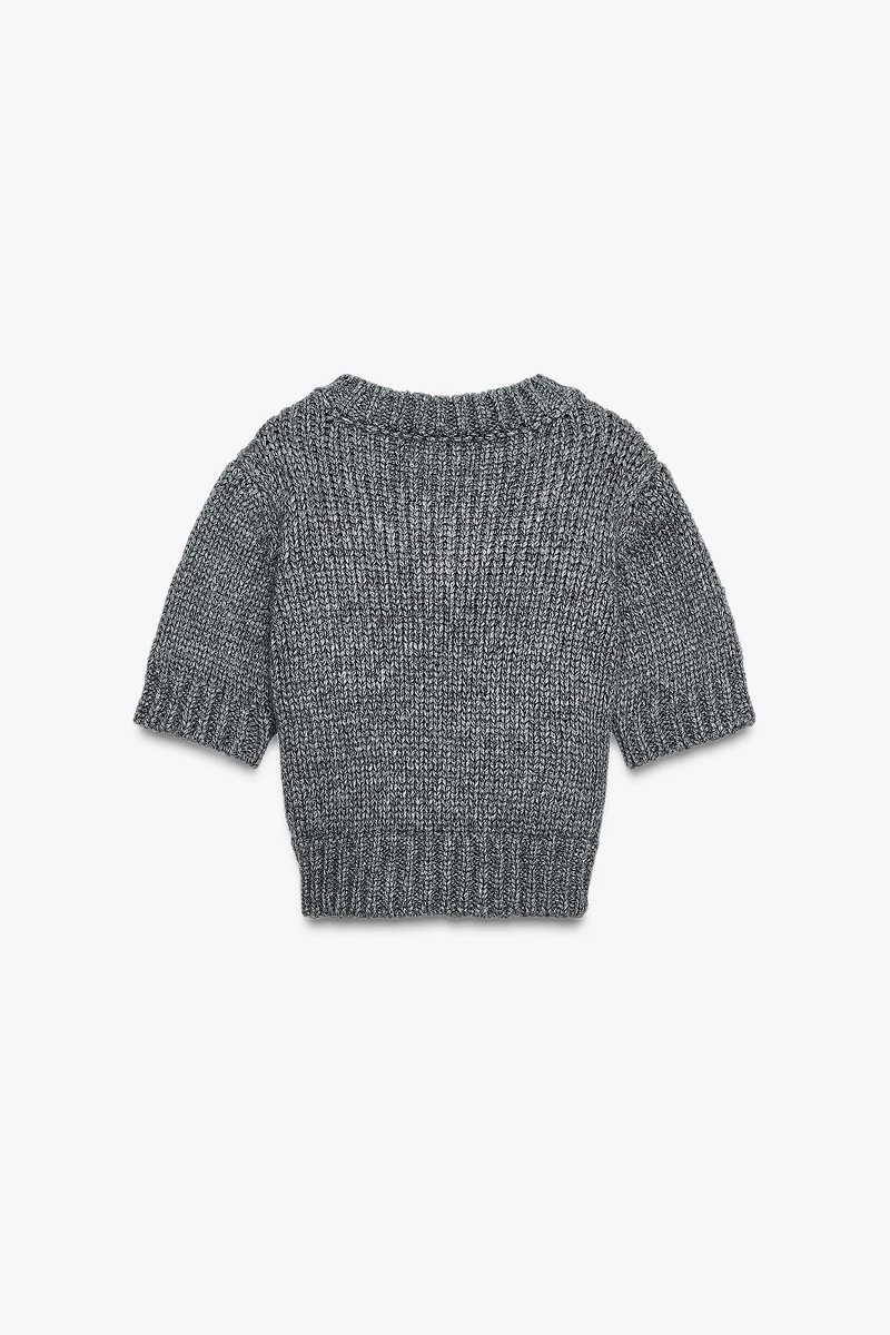 CROPPED KNIT V-NECK SWEATER