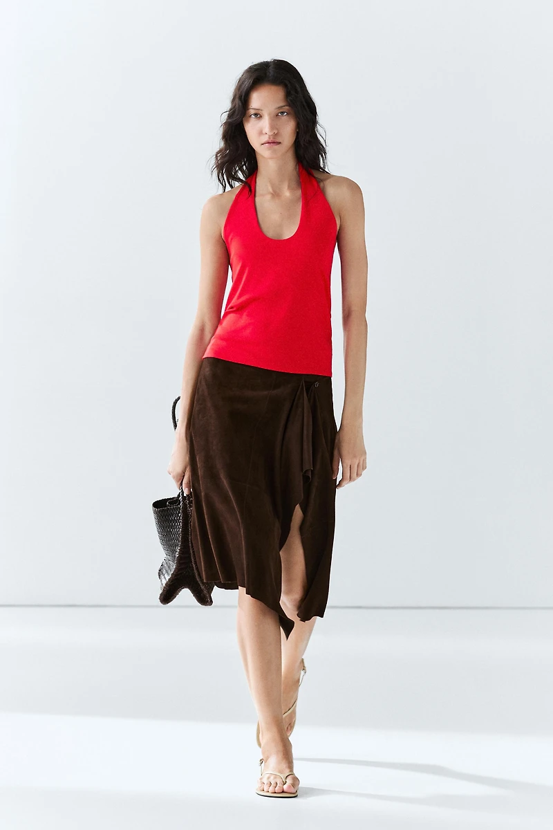 Top à encolure américaine en coton et modal