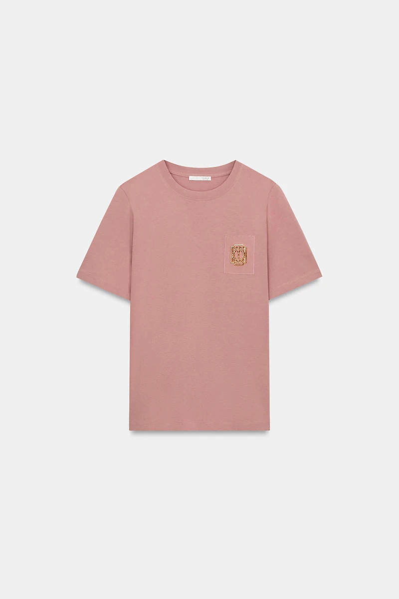 WASHED EFFECT BEAD TRIM T-SHIRT