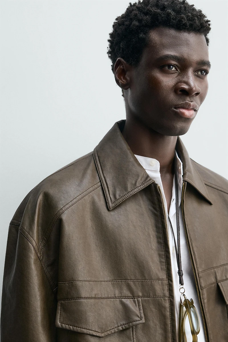 BLOUSON BOMBER EFFET MATIÈRE SYNTHÉTIQUE