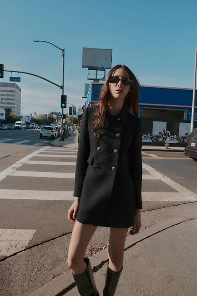 WOOL BLEND DOUBLE BREASTED SHORT COAT