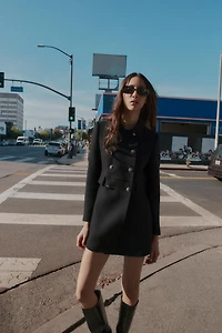 WOOL BLEND DOUBLE BREASTED SHORT COAT