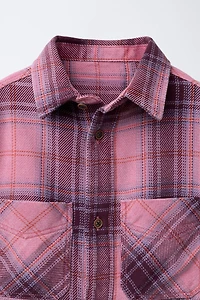 WASHED EFFECT PLAID OVERSHIRT