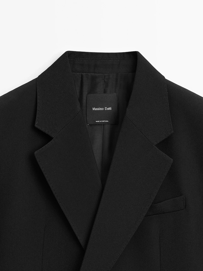 Cropped wool blend double-breasted blazer