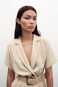 BELTED SHORT SLEEVE JUMPSUIT
