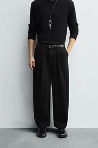 PLEATED WIDE FIT DENIM CHINO PANTS